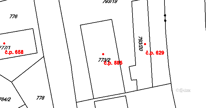 Liberec XI-Růžodol I 585, Liberec na parcele st. 773/2 v KÚ Růžodol I, Katastrální mapa