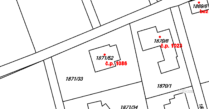 Karlík 1086 na parcele st. 1871/52 v KÚ Karlík, Katastrální mapa