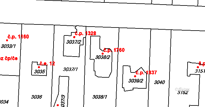 České Budějovice 6 1760, České Budějovice na parcele st. 3038/2 v KÚ České Budějovice 6, Katastrální mapa
