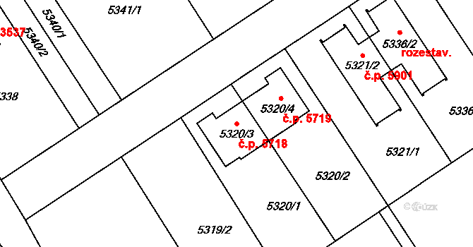 Chomutov 5718 na parcele st. 5320/3 v KÚ Chomutov I, Katastrální mapa