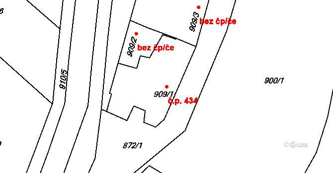 Jemnice 434 na parcele st. 909/1 v KÚ Jemnice, Katastrální mapa