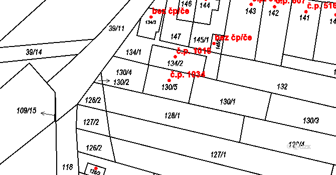 Maloměřice 1034, Brno na parcele st. 130/5 v KÚ Maloměřice, Katastrální mapa