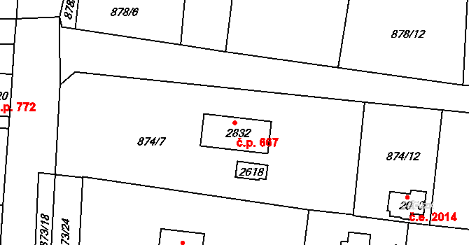 Litice 667, Plzeň na parcele st. 2832 v KÚ Valcha, Katastrální mapa