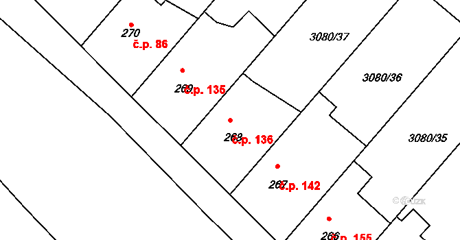 Týnec nad Sázavou 136 na parcele st. 268 v KÚ Týnec nad Sázavou, Katastrální mapa