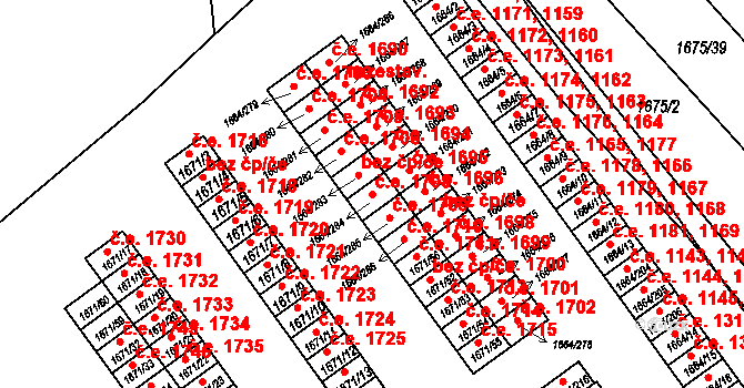 Teplické Předměstí 1708, Bílina na parcele st. 1664/284 v KÚ Bílina, Katastrální mapa