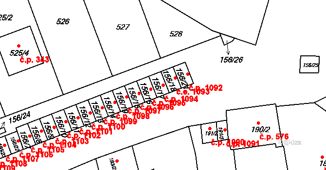 Dobšice 1094 na parcele st. 156/17 v KÚ Dobšice u Znojma, Katastrální mapa