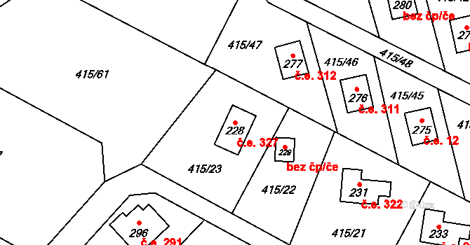 Suchý 327 na parcele st. 228 v KÚ Suchý, Katastrální mapa
