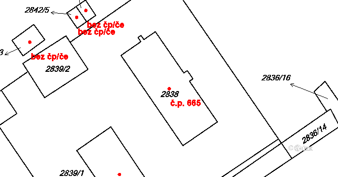 Bystřice nad Pernštejnem 665 na parcele st. 2838 v KÚ Bystřice nad Pernštejnem, Katastrální mapa