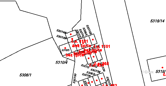 Brno 39500934 na parcele st. 5307/4 v KÚ Líšeň, Katastrální mapa