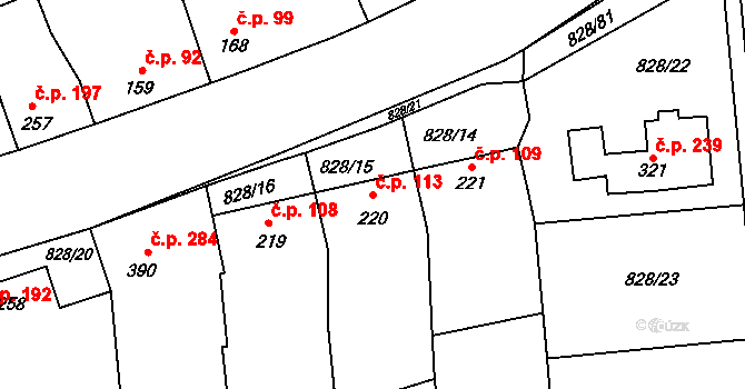 Louky 113, Zlín na parcele st. 220 v KÚ Louky nad Dřevnicí, Katastrální mapa