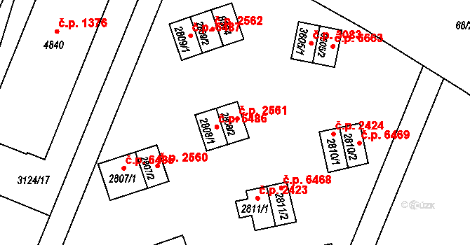 Zlín 2561 na parcele st. 2808/2 v KÚ Zlín, Katastrální mapa