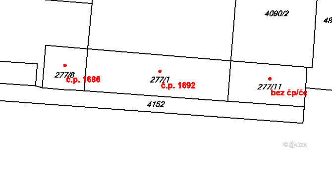 Lipník nad Bečvou I-Město 1692, Lipník nad Bečvou na parcele st. 277/1 v KÚ Lipník nad Bečvou, Katastrální mapa
