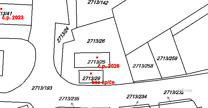 Tachov 2026 na parcele st. 2713/25 v KÚ Tachov, Katastrální mapa