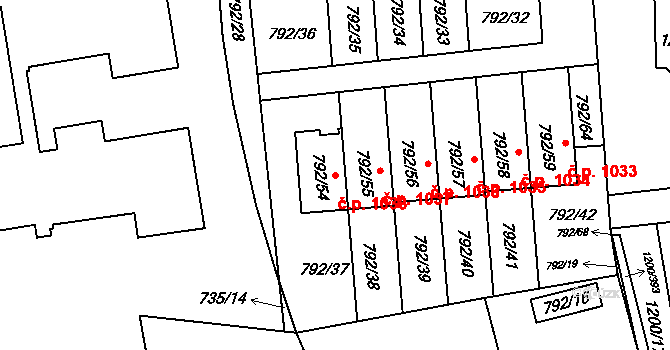 Vejprnice 1038 na parcele st. 792/54 v KÚ Vejprnice, Katastrální mapa