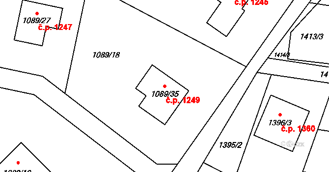 Lyžbice 1249, Třinec na parcele st. 1089/35 v KÚ Lyžbice, Katastrální mapa
