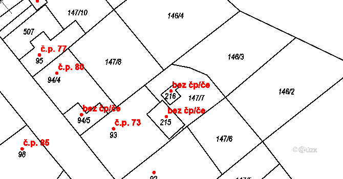 Běleč 54612934 na parcele st. 216 v KÚ Běleč, Katastrální mapa
