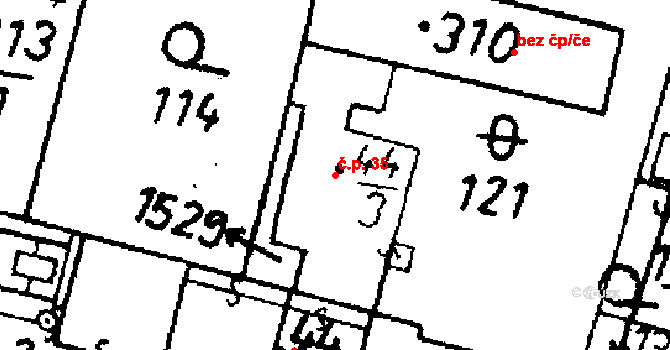 Bernartice 35 na parcele st. 44/3 v KÚ Bernartice u Milevska, Katastrální mapa