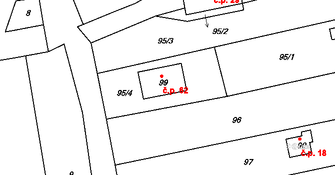 Srlín 62, Bernartice na parcele st. 99 v KÚ Srlín, Katastrální mapa