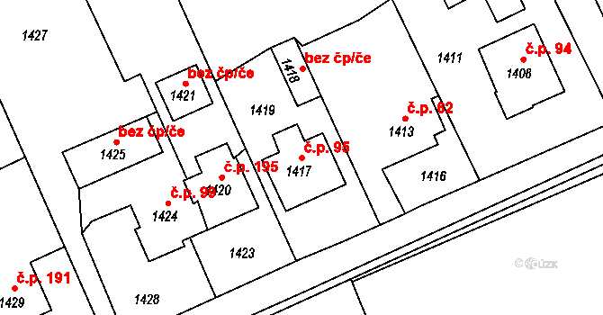 Mosty 95, Český Těšín na parcele st. 1417 v KÚ Mosty u Českého Těšína, Katastrální mapa