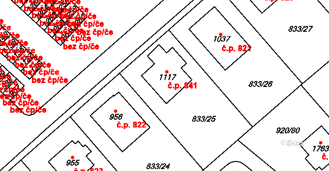Kostelec nad Labem 841 na parcele st. 1117 v KÚ Kostelec nad Labem, Katastrální mapa