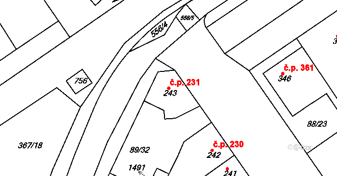 Mikovice 231, Kralupy nad Vltavou na parcele st. 243 v KÚ Mikovice u Kralup nad Vltavou, Katastrální mapa