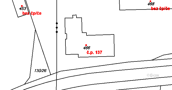 Trhanov 137 na parcele st. 466 v KÚ Trhanov, Katastrální mapa