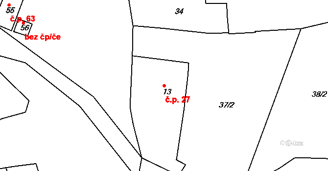 Plískov 27 na parcele st. 13 v KÚ Plískov, Katastrální mapa