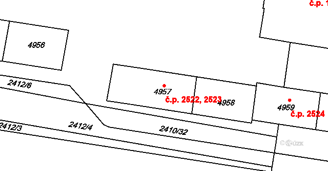 Zelené Předměstí 2522,2523, Pardubice na parcele st. 4957 v KÚ Pardubice, Katastrální mapa