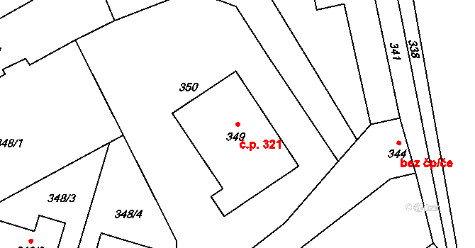 Jestřebí 321, Rájec-Jestřebí na parcele st. 349 v KÚ Jestřebí, Katastrální mapa