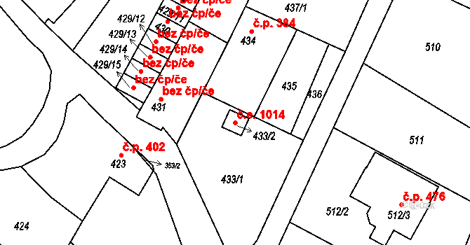 Novosedlice 1014 na parcele st. 433/2 v KÚ Novosedlice, Katastrální mapa
