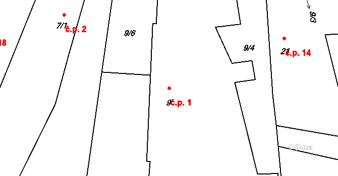 Robčice 1, Kozojedy na parcele st. 9 v KÚ Robčice, Katastrální mapa