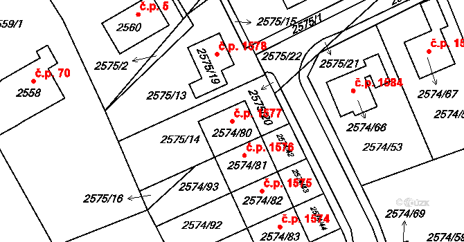 Kopřivnice 1577 na parcele st. 2574/80 v KÚ Kopřivnice, Katastrální mapa