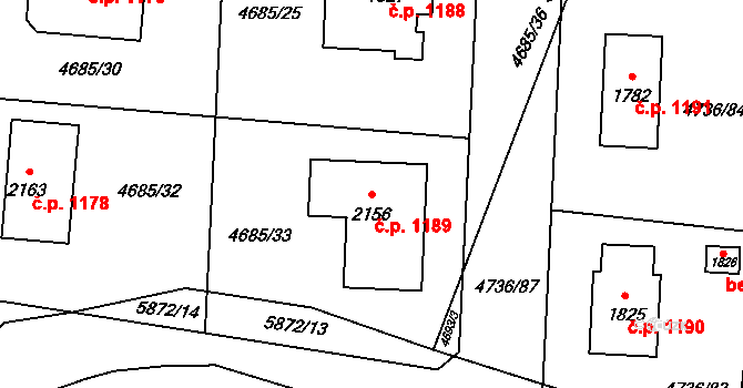 Hrušovany nad Jevišovkou 1189 na parcele st. 2156 v KÚ Hrušovany nad Jevišovkou, Katastrální mapa