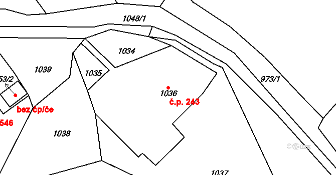 Trmice 243 na parcele st. 1036 v KÚ Trmice, Katastrální mapa
