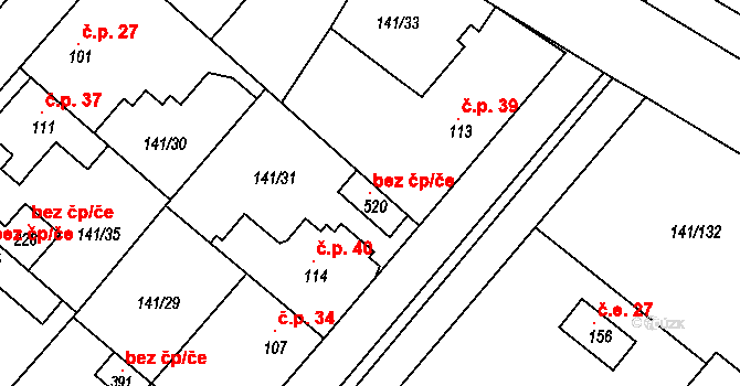 Bořanovice 93782934 na parcele st. 520 v KÚ Bořanovice, Katastrální mapa