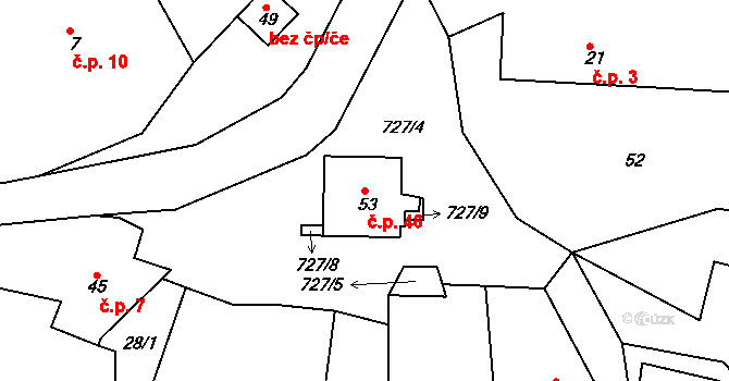 Pukšice 46, Uhelná Příbram na parcele st. 53 v KÚ Pukšice, Katastrální mapa