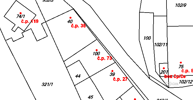 Hlinsko pod Hostýnem 73, Bystřice pod Hostýnem na parcele st. 100 v KÚ Hlinsko pod Hostýnem, Katastrální mapa