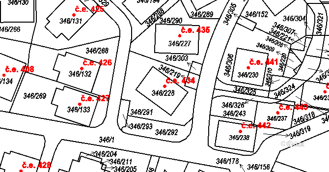 Milná 434, Frymburk na parcele st. 346/228 v KÚ Frymburk, Katastrální mapa