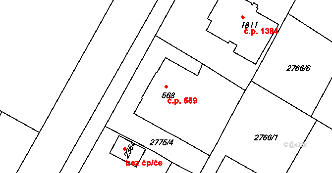 Bystřice pod Hostýnem 559 na parcele st. 568 v KÚ Bystřice pod Hostýnem, Katastrální mapa