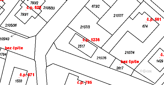 Pacov 1236 na parcele st. 2517 v KÚ Pacov, Katastrální mapa