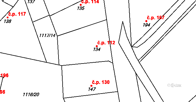 Jíkev 112 na parcele st. 134 v KÚ Jíkev, Katastrální mapa