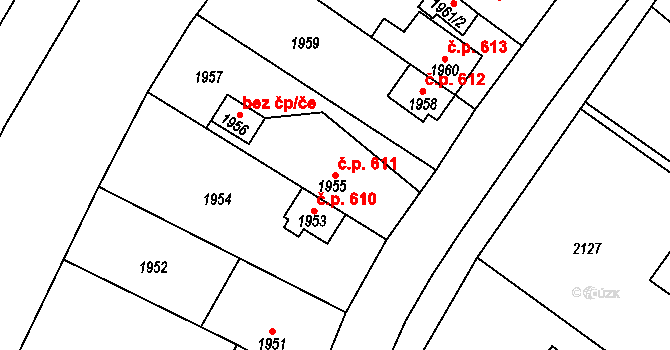 Zruč nad Sázavou 611 na parcele st. 1955 v KÚ Zruč nad Sázavou, Katastrální mapa