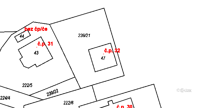 Jilmoví 32, Pernštejnské Jestřabí na parcele st. 47 v KÚ Jilmoví, Katastrální mapa