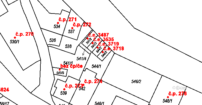 Jihlava 3718 na parcele st. 544/3 v KÚ Jihlava, Katastrální mapa