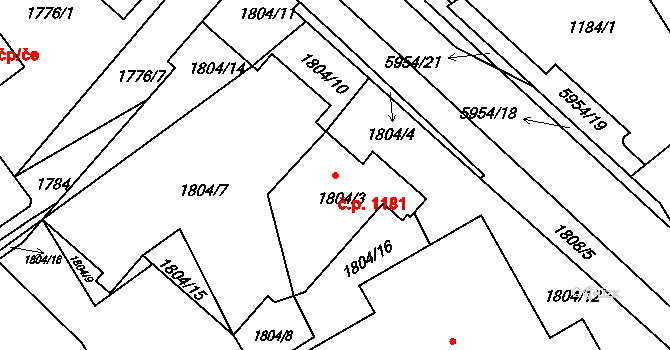 Bystřice 1181 na parcele st. 1804/3 v KÚ Bystřice nad Olší, Katastrální mapa