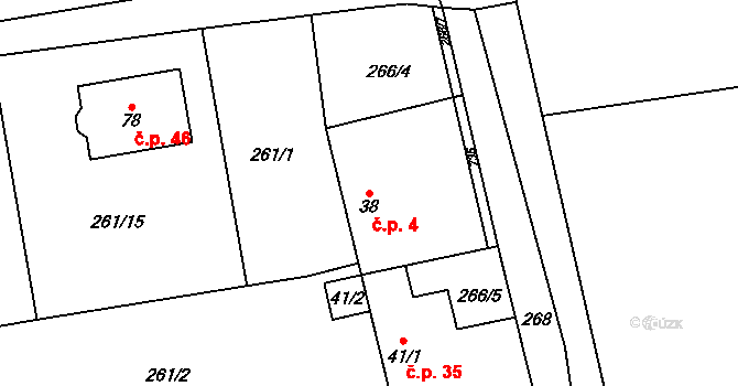 Lounín 4, Tmaň na parcele st. 38 v KÚ Lounín, Katastrální mapa