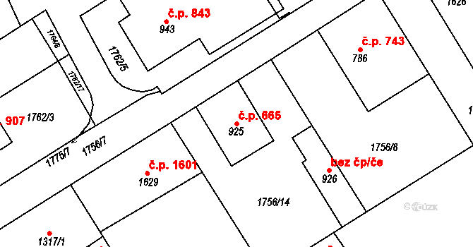 Tišnov 665 na parcele st. 925 v KÚ Tišnov, Katastrální mapa