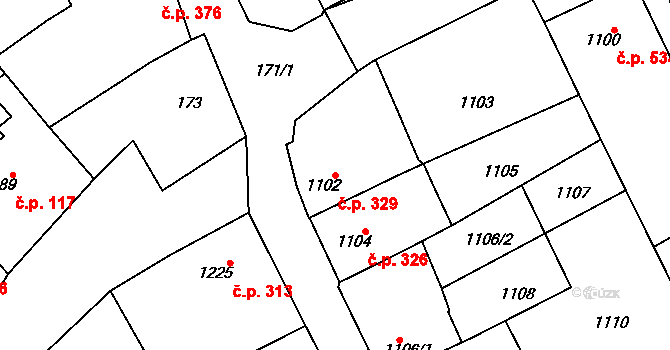 Vnorovy 329 na parcele st. 1102 v KÚ Vnorovy, Katastrální mapa