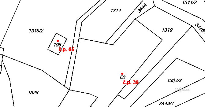 Jeníkov 39, Čechtice na parcele st. 50 v KÚ Jeníkov u Vlašimi, Katastrální mapa