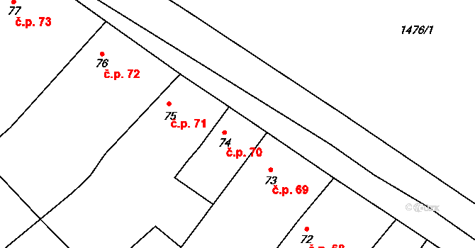 Neustupov 70 na parcele st. 74 v KÚ Neustupov, Katastrální mapa